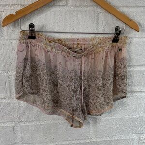 Sinesia Karol Pink and Gold Patterned Silk Boho Swimwear Shorts sz S